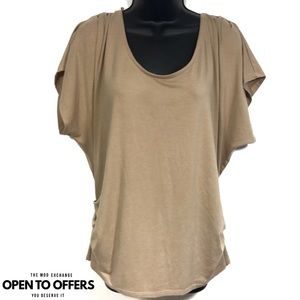 Torrid Tan Caged Back Ruched Womens Blouse